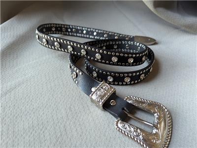 00s 5351 unborn calf leather belt Y2Kハラコ vintage Y2K buckle belt NOCONA black leather 42 western