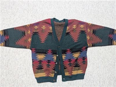 vintage 1990s thick wool INDIAN PRINT native american XL sweater