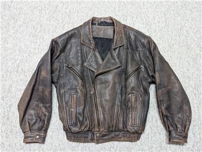 vintage 1990s bomber jacket MAD MAX brown leather L broke-in