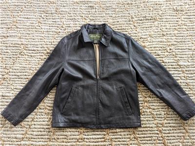 vintage EDDIE BAUER leather jacket L black MOTO supple cowhide | eBay