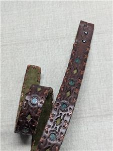 vintage HANDCRAFTED buckle belt WESTERN leather 38 brown  display picture 2