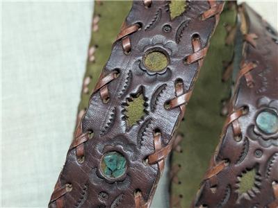 vintage HANDCRAFTED buckle belt WESTERN leather 38 brown  display picture 1