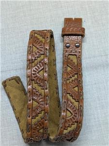 vintage TOOLED buckle belt HANDCRAFTED cowhide leather 34  display picture 1