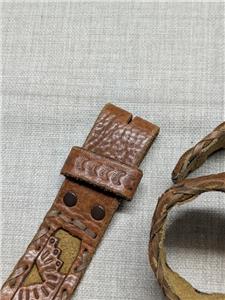 vintage TOOLED buckle belt HANDCRAFTED cowhide leather 34  display picture 2