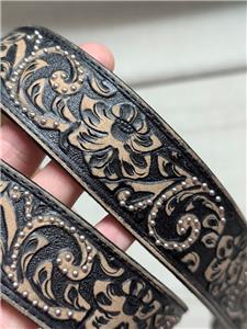 vintage JUSTIN buckle belt 34 leather TOOLED floral WESTERN 