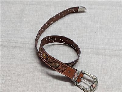vintage STUDDED buckle belt WESTERN rhinestone 34 floral  display picture 2
