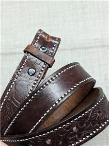 vintage TOOLED buckle belt WESTERN handcrafted 34 cowhide  display picture 2