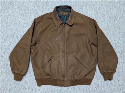 vintage LL BEAN leather BOMBER jacket 2XL brown PATINA broke-in