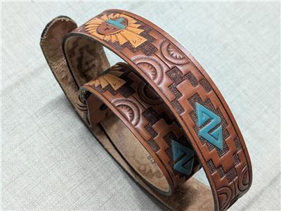 vintage TOOLED buckle belt NATIVE AMERICAN handcrafted 32  display picture 1