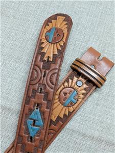 vintage TOOLED buckle belt NATIVE AMERICAN handcrafted 32  display picture 3