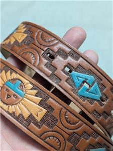 vintage TOOLED buckle belt NATIVE AMERICAN handcrafted 32  display picture 2