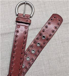 vintage Y2K leather belt FOSSIL brown 34 tooled STUDDED skate punk