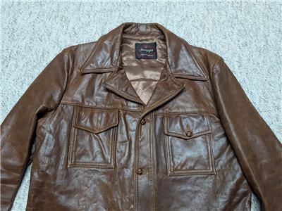 vintage 1970s trucker jacket LAMBSKIN brown leather 40 shirt-jac