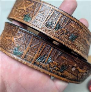 vintage TOOLED buckle belt WESTERN handcrafted 34 leather  display picture 3