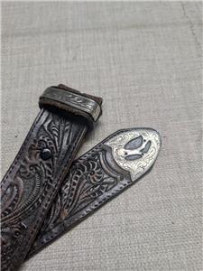 vintage TOOLED buckle belt WESTERN handcrafted 44 leather  display picture 1