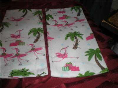 Tropical Christmas Lights Kensie Home Pink Flamingos Skating Kitchen Towels Ebay