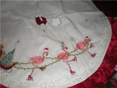 Tropical Coastal Collection Pink Flamingo Christmas Tree Skirt 4 5 Ft Round Ebay