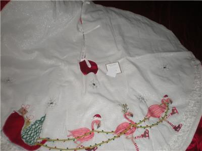 Tropical Coastal Collection Pink Flamingo Christmas Tree Skirt 4 5 Ft Round Ebay