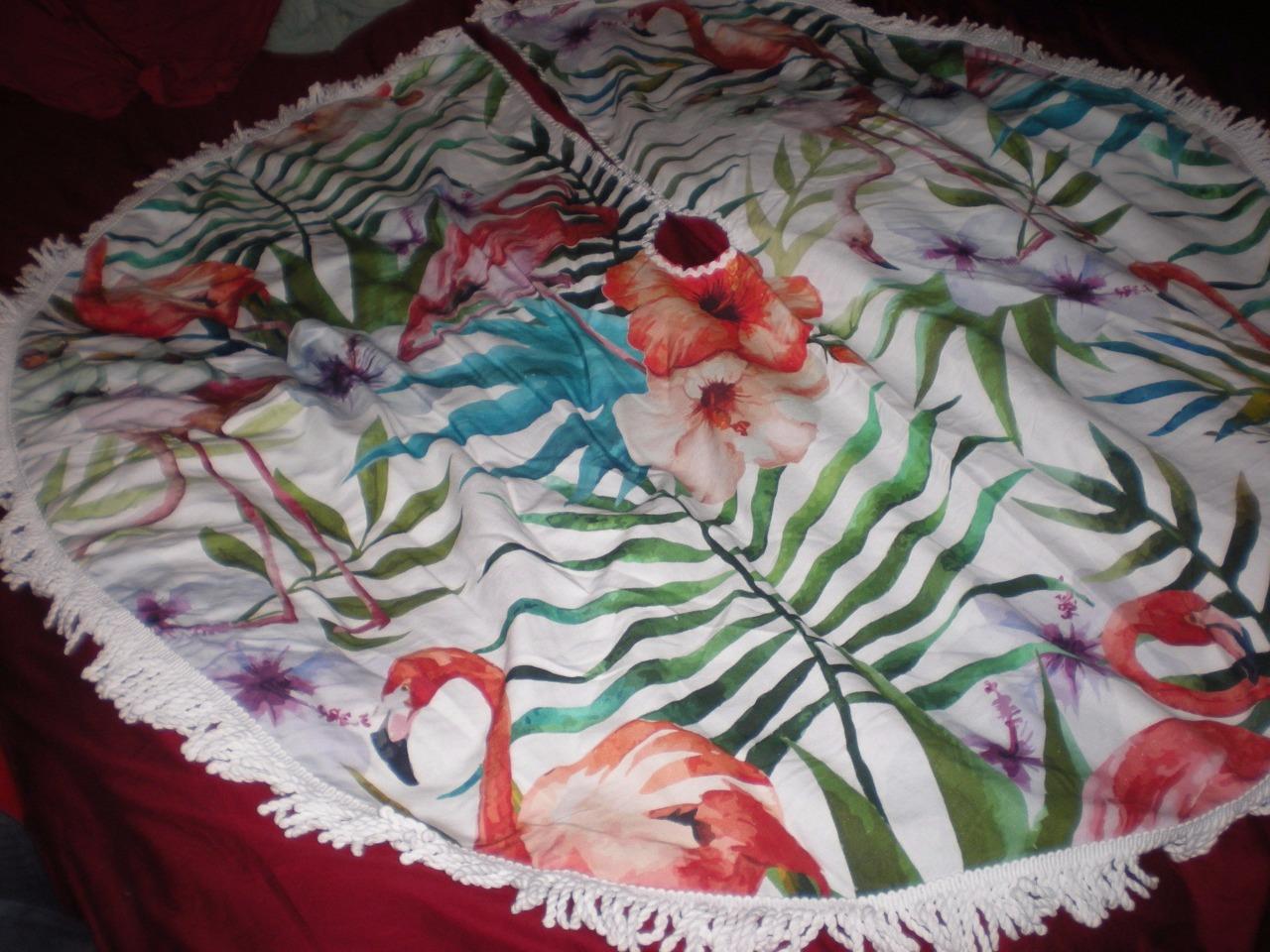 Tropical Pink Flamingo Christmas Tree Skirt 5 Ft Round Only Two With White Trim Ebay
