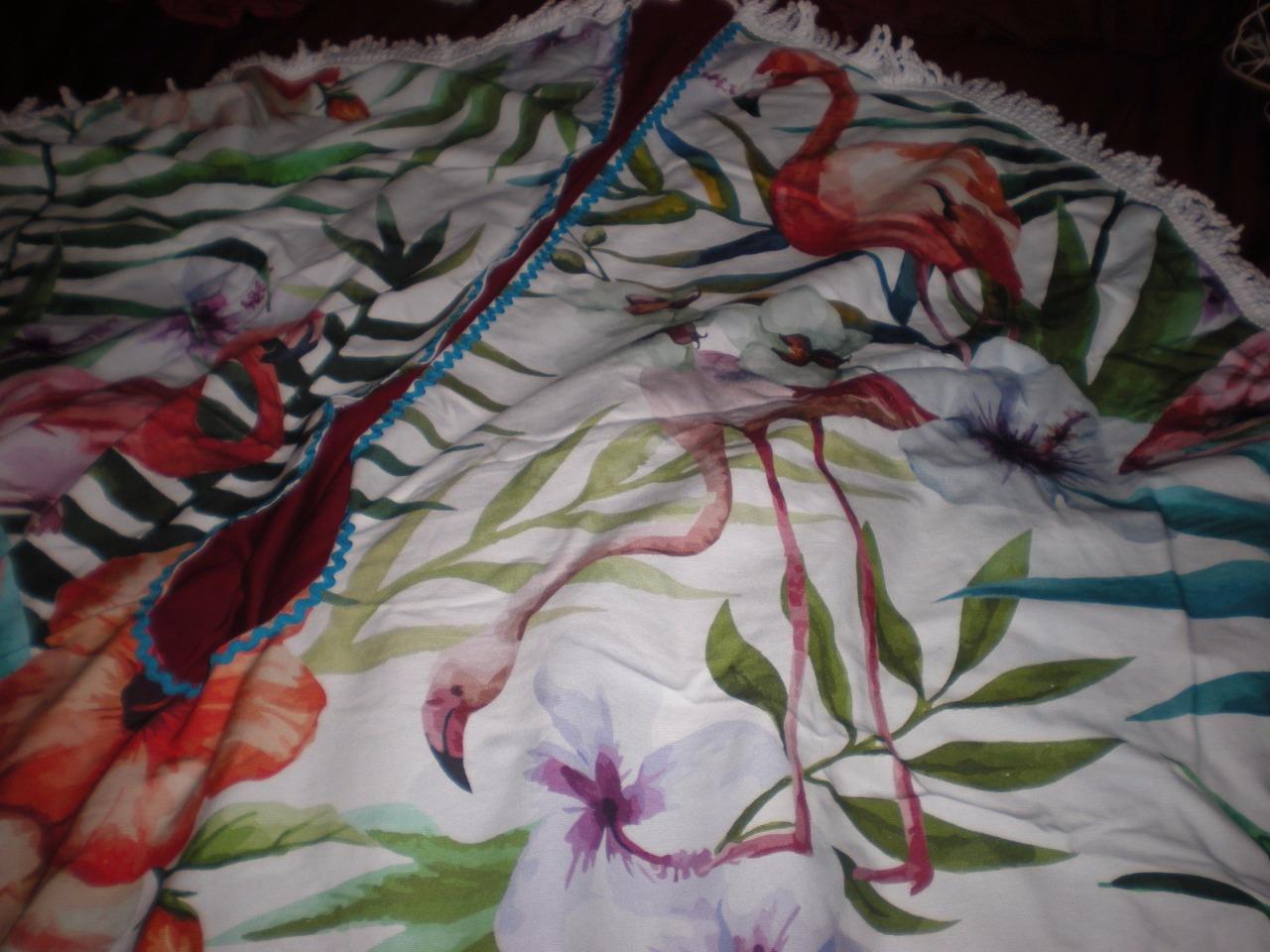 Tropical Pink Flamingo Christmas Tree Skirt 5 Ft Round Only Two With Blue Trim Ebay