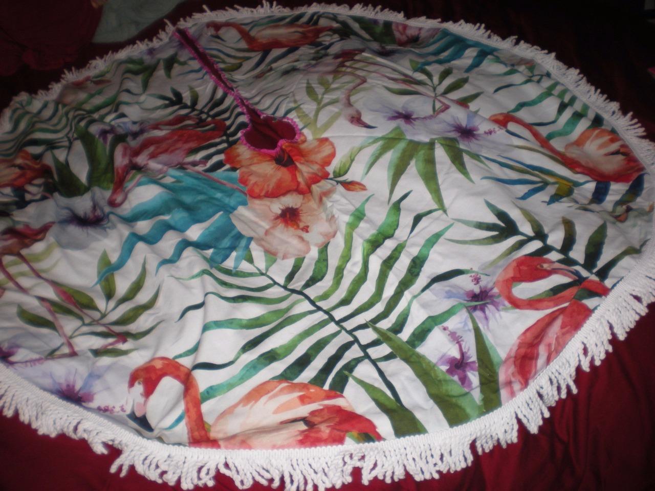 Tropical Pink Flamingo Christmas Tree Skirt 5 Ft Round Only Two With Red Trim Ebay