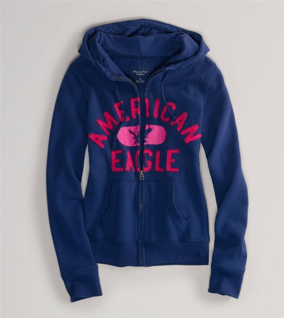 NWT! AMERICAN EAGLE AE Graphic Womens Full Zip Up Hoodie Jacket Multi ...