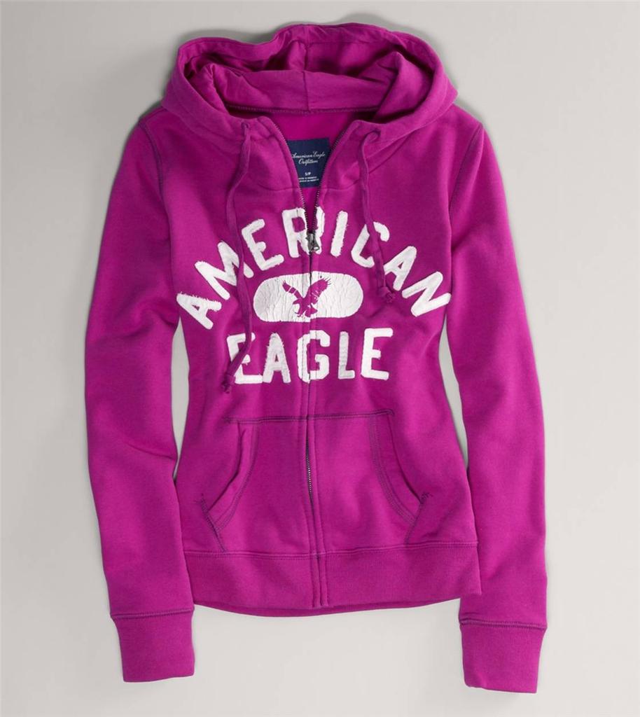 NWT! AMERICAN EAGLE AE Graphic Womens Full Zip Up Hoodie Jacket Multi ...