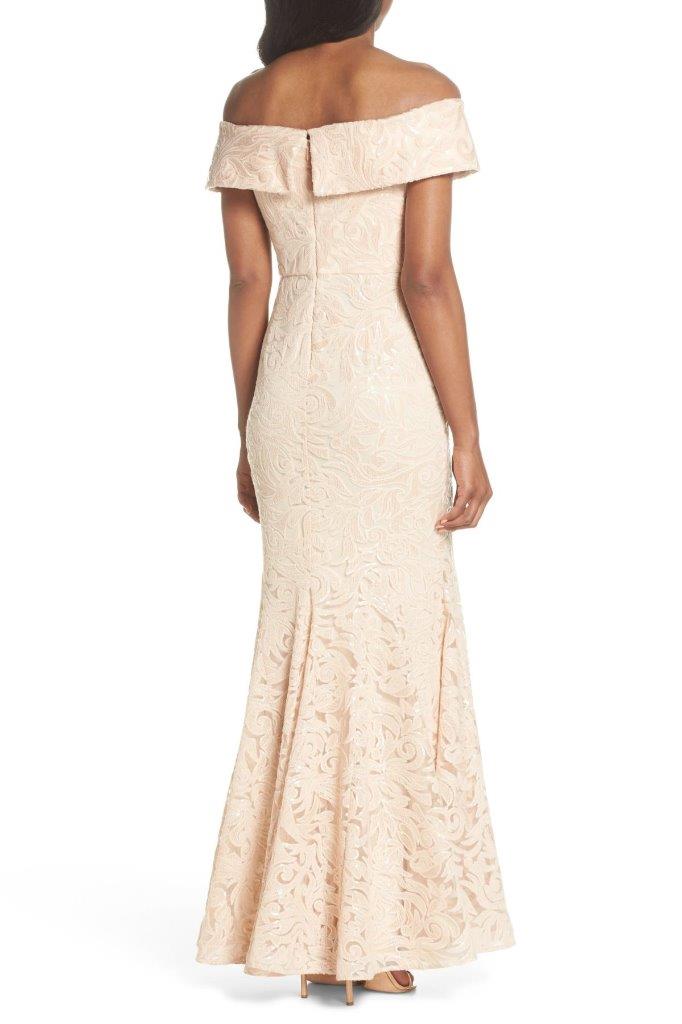 eliza j embroidered lace trumpet gown