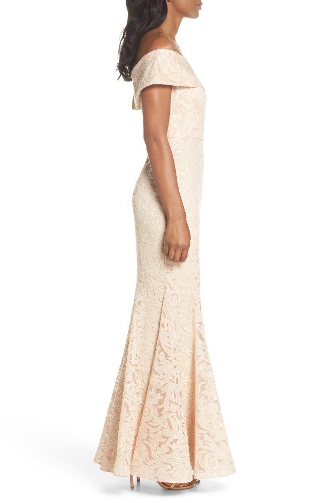 eliza j embroidered lace trumpet gown