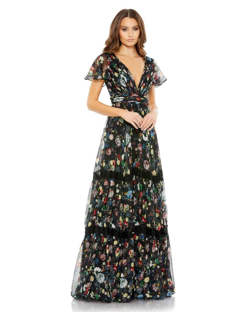 Mac Duggal SALE クロスバックアシンメトリーフレアードレス Mac Duggal Floral Print Pleated Wrap Over Butterfly Sleeve