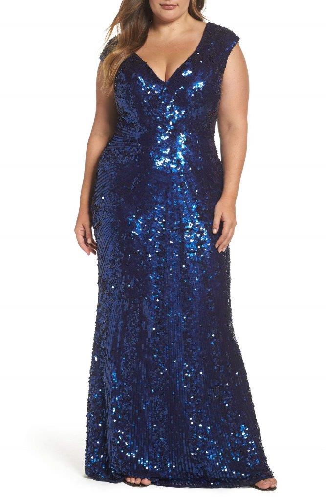 mac duggal blue sequin gown
