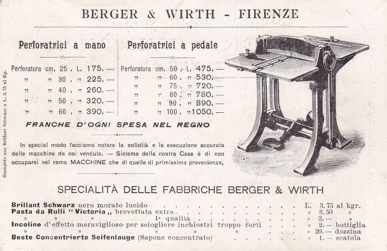 C3543 Firenze Fabbrica Inchiostri Da Stampa Berger Wirth Perforatrici Ebay