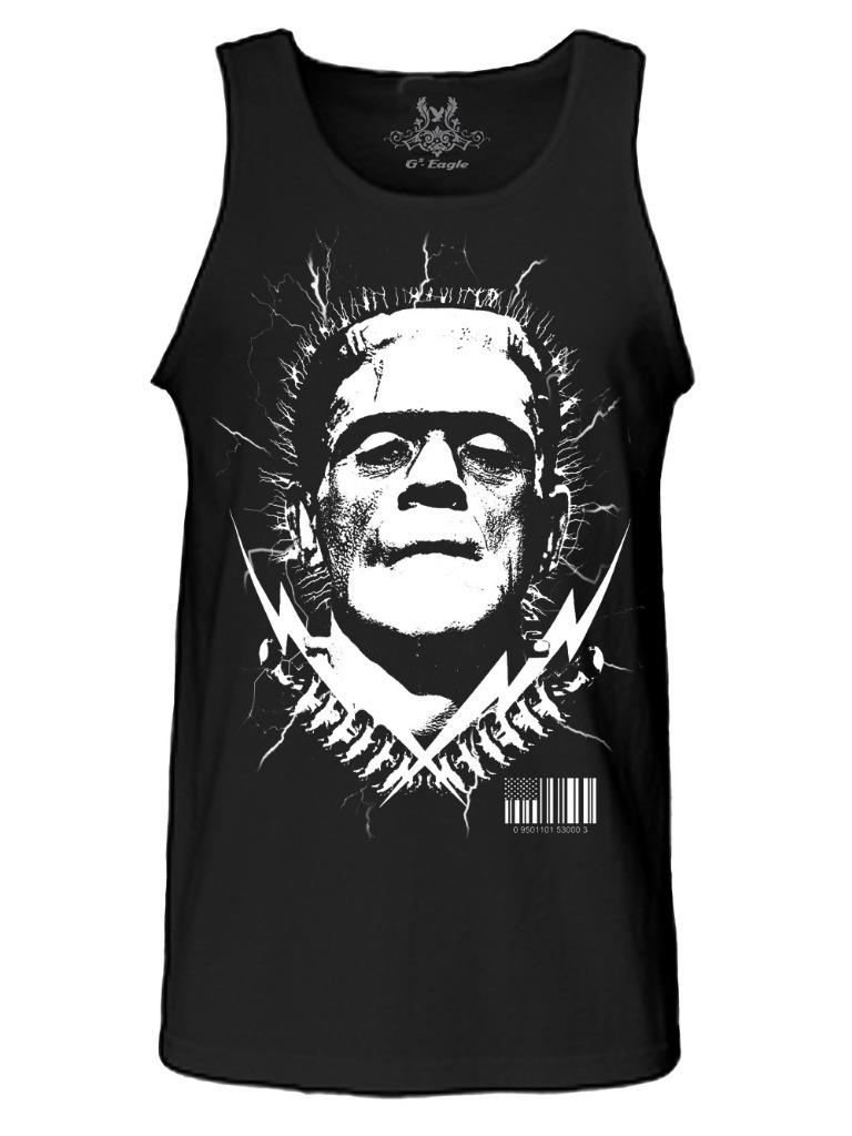 Men's Printed Frankenstein Movie Thunder Halloween Skeleton Funny MMA Tank Top - Picture 13 of 18