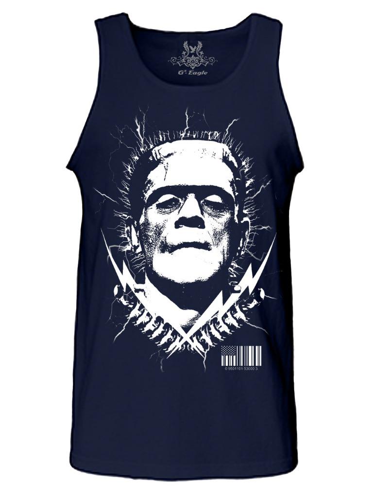Men's Printed Frankenstein Movie Thunder Halloween Skeleton Funny MMA Tank Top - Picture 15 of 18