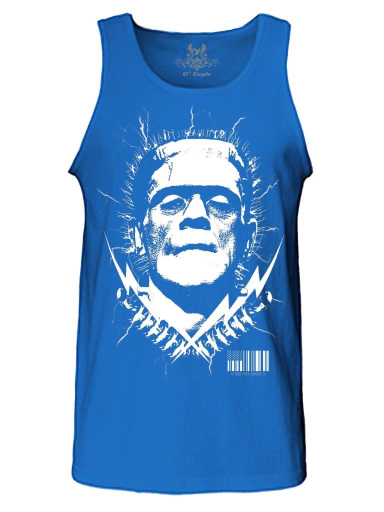 Men's Printed Frankenstein Movie Thunder Halloween Skeleton Funny MMA Tank Top - Picture 14 of 18