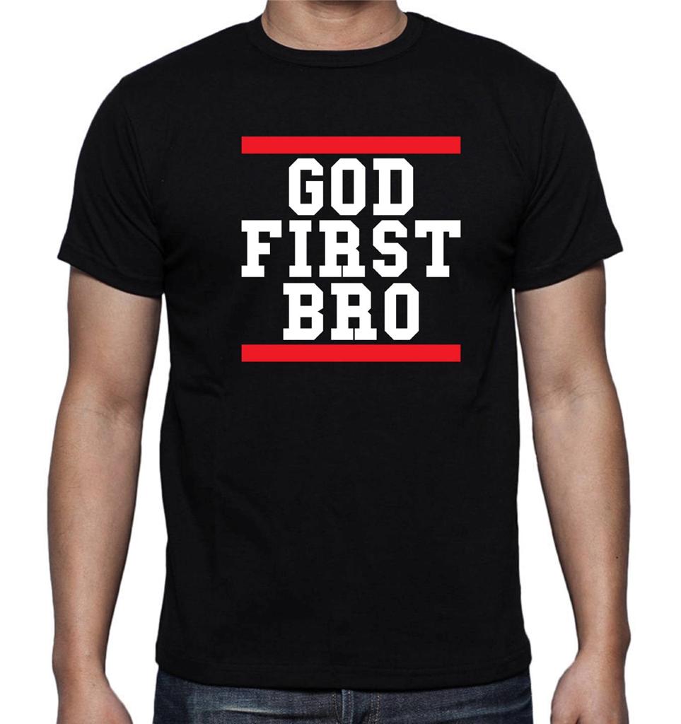 NEW MEN'S PRINTED GOD FIRST BRO CHRISTIAN JESUS FAITH FUNNY HIPSTER T ...