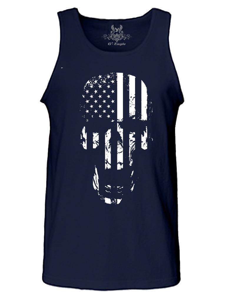 NEW MEN'S PRINTED SKULL AMERICAN FLAG HIPSTER CLOSE OUT NAVY RED ROYAL TANK TOP - Picture 9 of 10