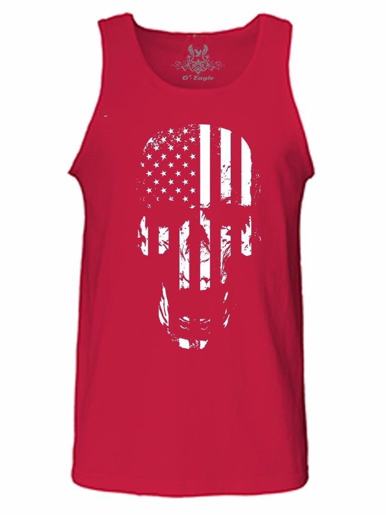 NEW MEN'S PRINTED SKULL AMERICAN FLAG HIPSTER CLOSE OUT NAVY RED ROYAL TANK TOP - Picture 10 of 10