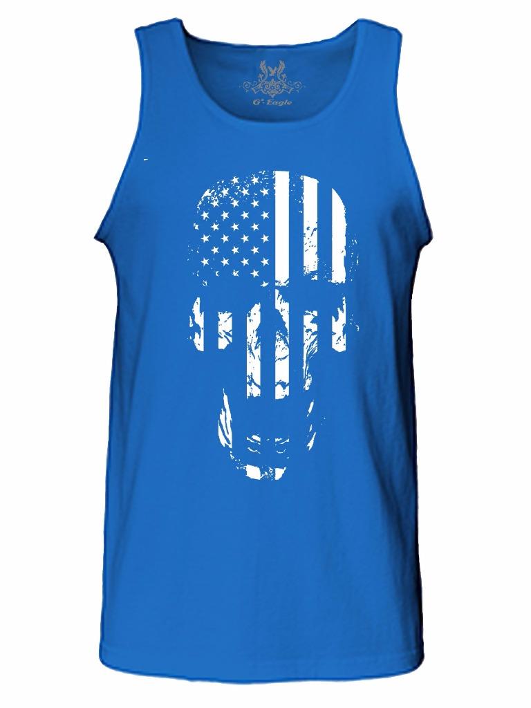 NEW MEN'S PRINTED SKULL AMERICAN FLAG HIPSTER CLOSE OUT NAVY RED ROYAL TANK TOP - Picture 8 of 10