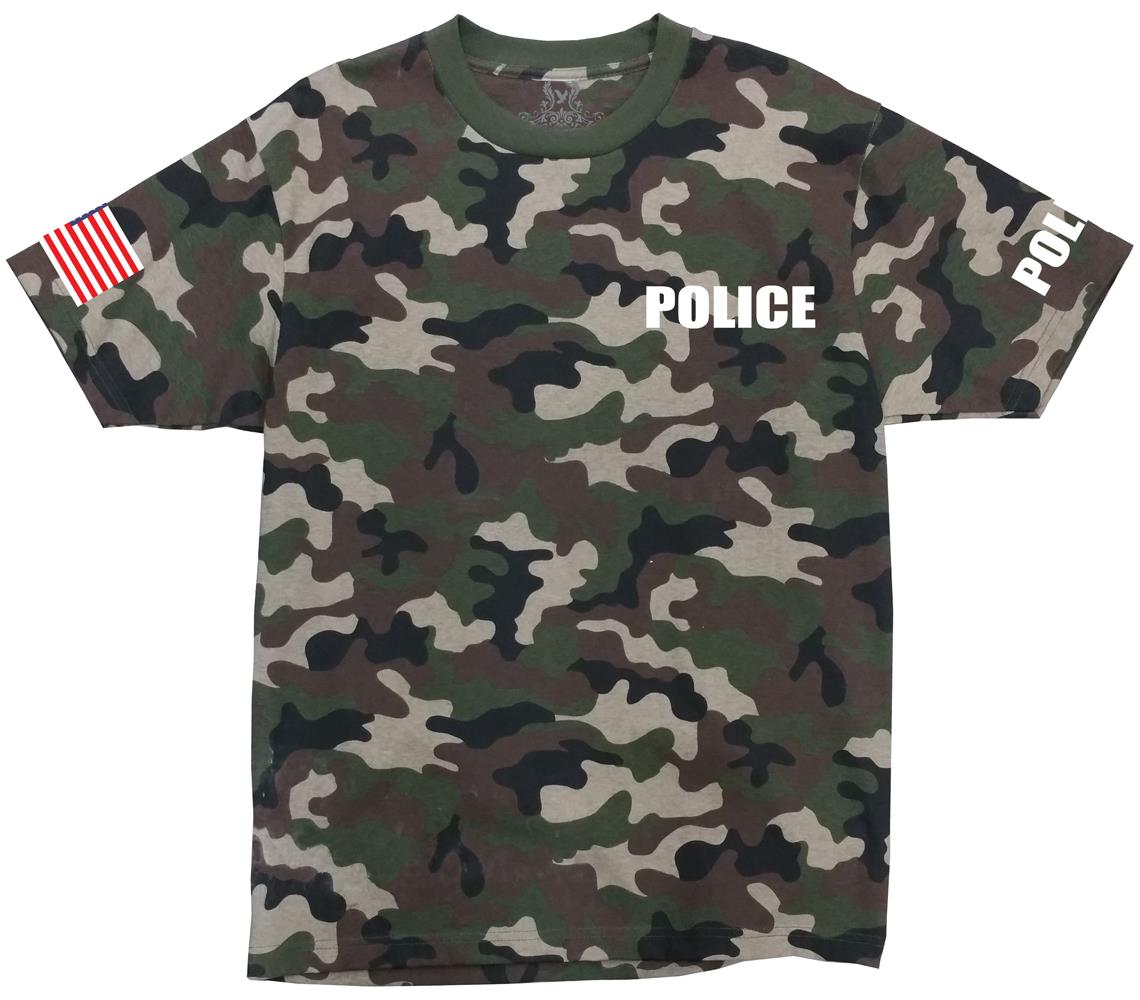 NW MEN POLICE USA FLAG STAFF SECURITY K-9 K9 FUNNY CUSTOM HALLOWEEN CAMO T-SHIRT - Picture 3 of 3
