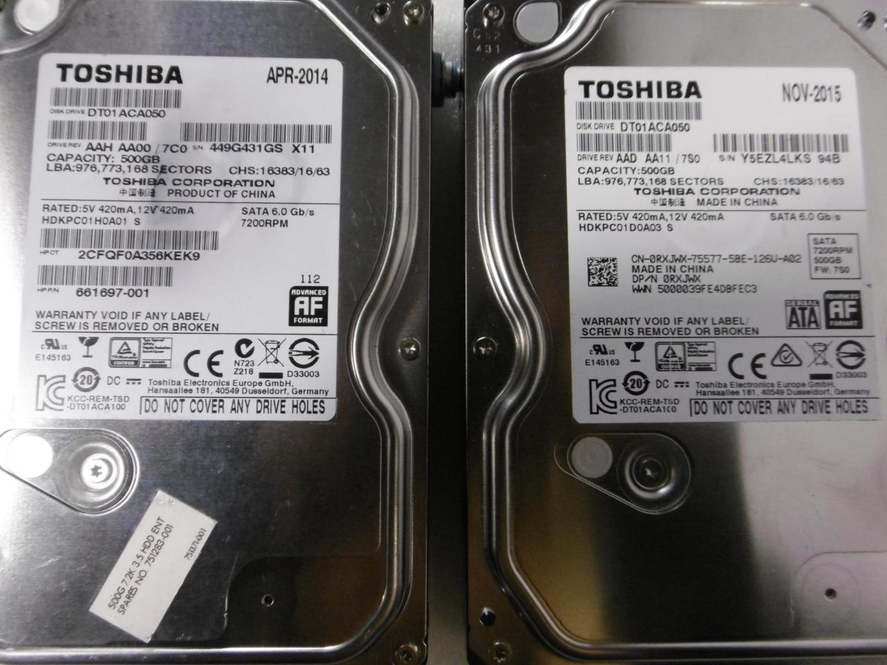 *Lot Of 2* Toshiba DT01ACA050 500GB 7.2K RPM SATA 6Gbps 3.5 Hard Drive ...