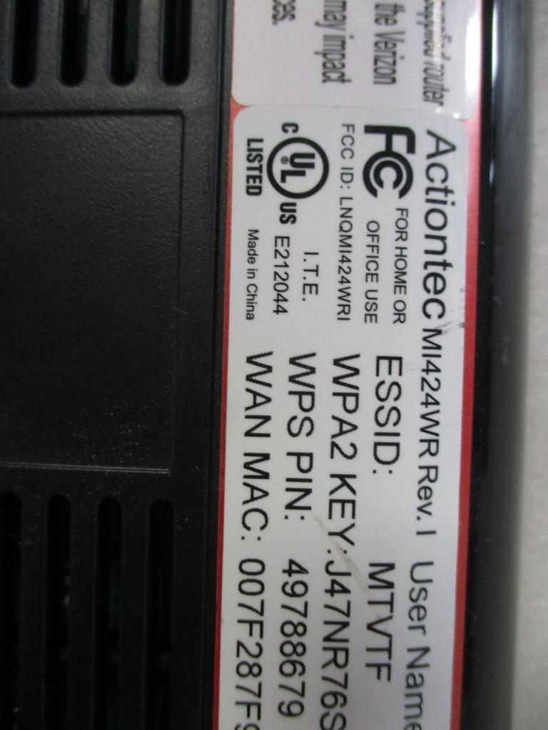 Verizon FIOS Actiontec MI424WR Rev. I Gigabit WiFi Wireless N Router