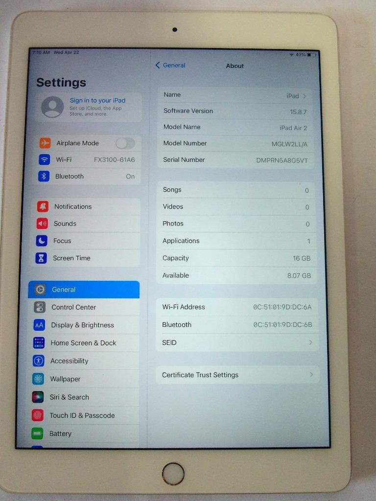 Apple iPad Air 2 A1566 9.7'' 2014 64GB Silver Tablet | eBay