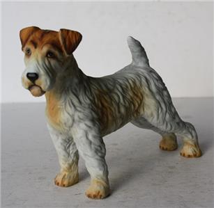 Fox Terrier Dog Figure Ceramic Porcelain Hand Painted Brown White