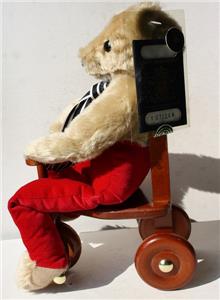 Merrythought Teddy Bear Attic Bear on Wooden Trike 16