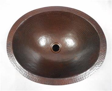 Medium 17" x 14" Oval Copper Bathroom Sink with Flat Rim for Dual Mount