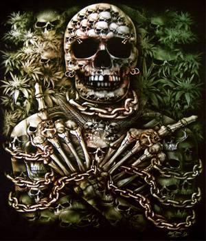 Skull Cannabis Skunk Leaf Mens T-shirt Print