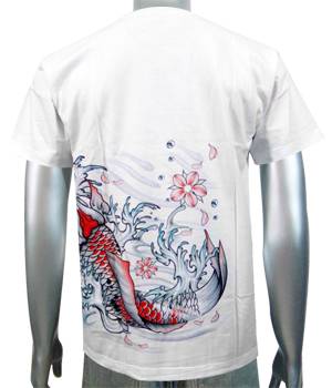 W40 M L XL Japonais irezumi Tattoo Vneck T-shirt Poissons Koi Carpe Streetwear Motard