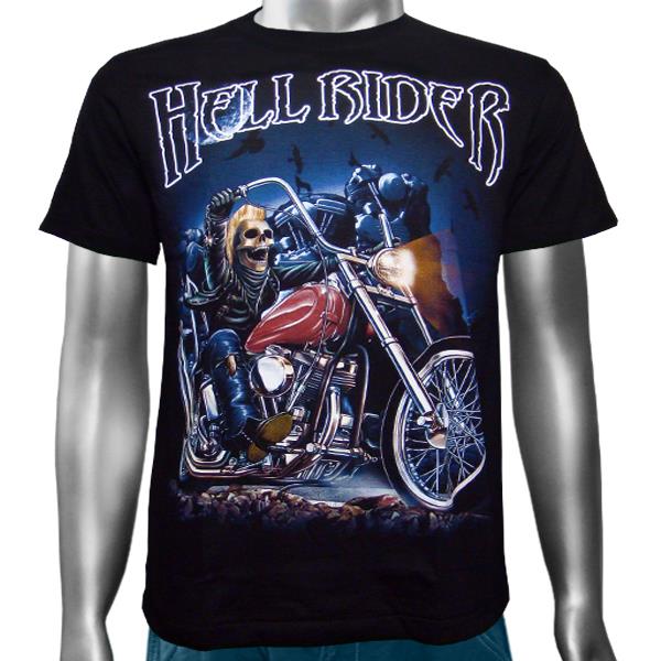 Hell Rider Skull Custom American Motorcycle Chopper Biker Mens T-Shirt ...