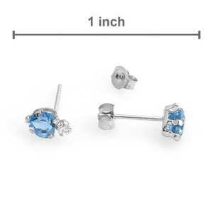 Tiny Heart Stud Earrings W//0.75ctw BlueTopaz and CZ in White Gold